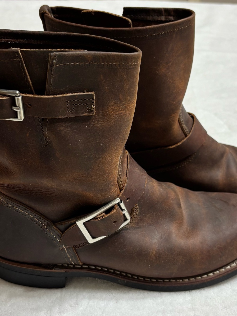 Red Wing Shoes Brown Leather Engineer Boots with Silver Buckles
